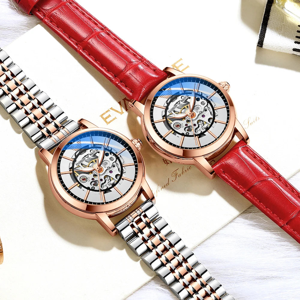 CHENXI New Luxury Women Mechanical Watches Top Brand Waterproof Automatic Watch Rose Gold Ladies  Skeleton Wrist Watches