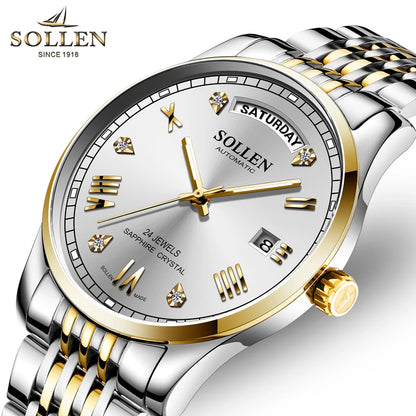 New Switzerland Luxury Brand SOLLEN Japan MIYOTA Automatic Mechanical Men‘s Watches Sapphire Waterproof Ultra-thin Clocks SL9016