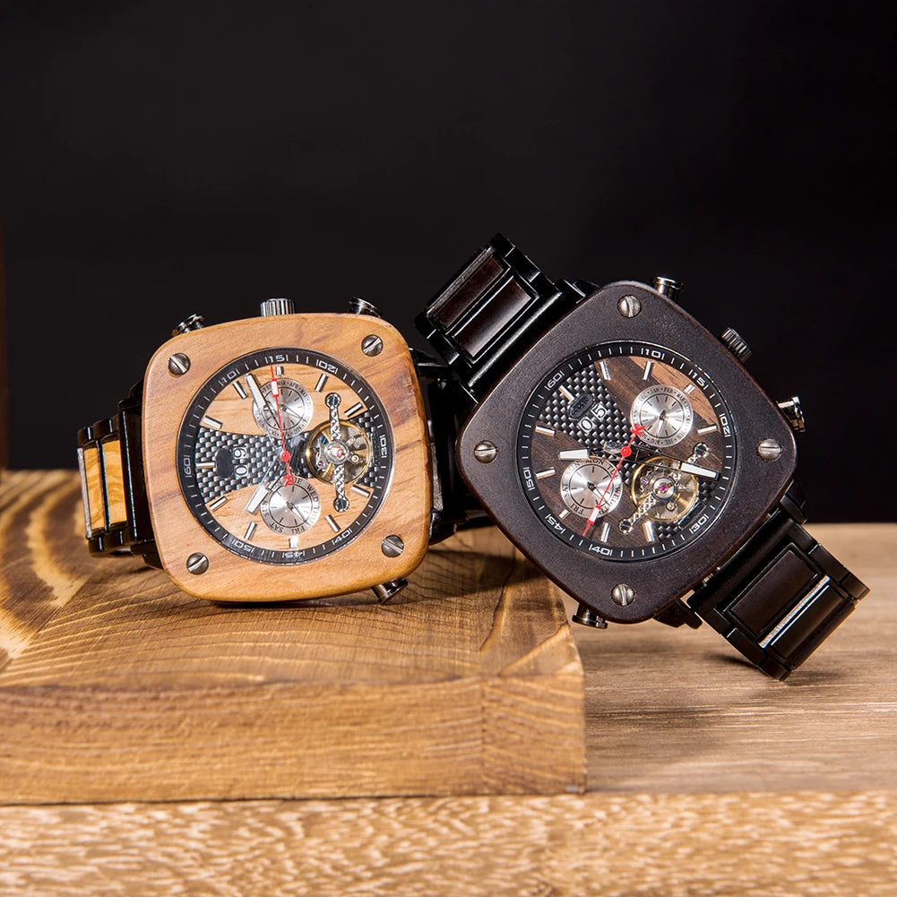 Relojes mecánicos automáticos BOBO BIRD de lujo para hombre, reloj de madera de acero inoxidable, personalizado, Personal, envío directo