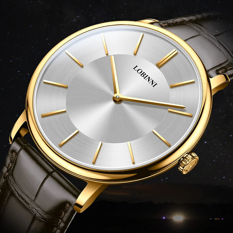 LOBINNI, reloj de marca de lujo para hombres y mujeres, relojes para parejas, reloj de pulsera de cuarzo, reloj ultrafino resistente al agua, correa de cuero de zafiro