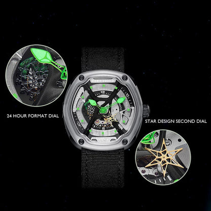 Reef Tiger-relojes automáticos para hombre, reloj de pulsera mecánico a la moda, resistente al agua hasta 100M, zafiro luminoso, esfera con mecanismo al descubierto Punk RGA90S7