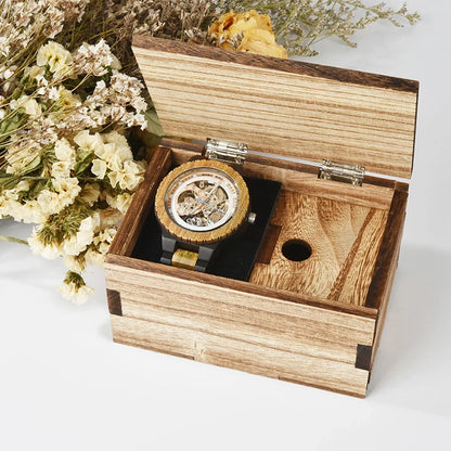 BOBO BIRD reloj mecánico automático de sándalo hueco para hombre, reloj de pulsera con caja de madera, envío directo personalizado