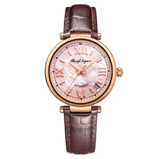 Reef Tiger-relojes automáticos para mujer, reloj de pulsera mecánico de lujo para mujer, reloj de vestir con espejo de zafiro y fecha RGA1595