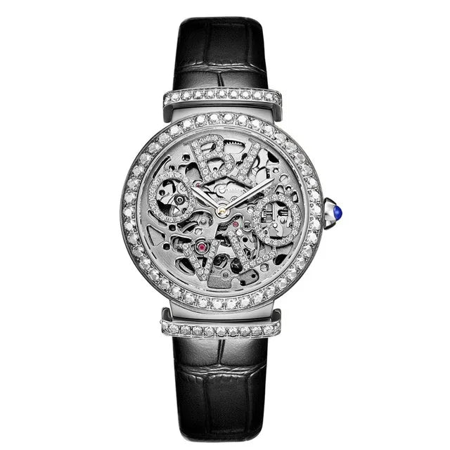 OBLVLO, relojes automáticos para mujer, marca de lujo, reloj de pulsera mecánico a la moda para mujer, correa de cuero de zafiro de cristal de Austria