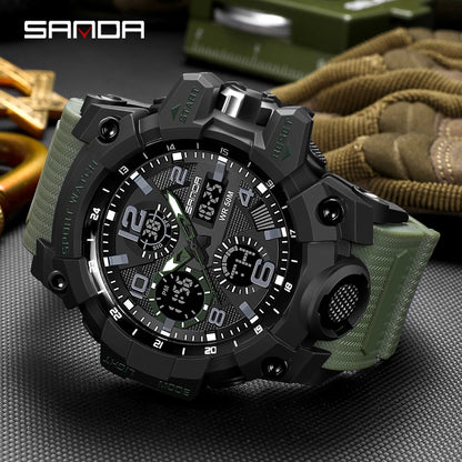 2021 SANDA Sports Military Men's Watches Waterproof Dual Display Quartz Wristwatch For Male Clock Stopwatch Relogios Masculino