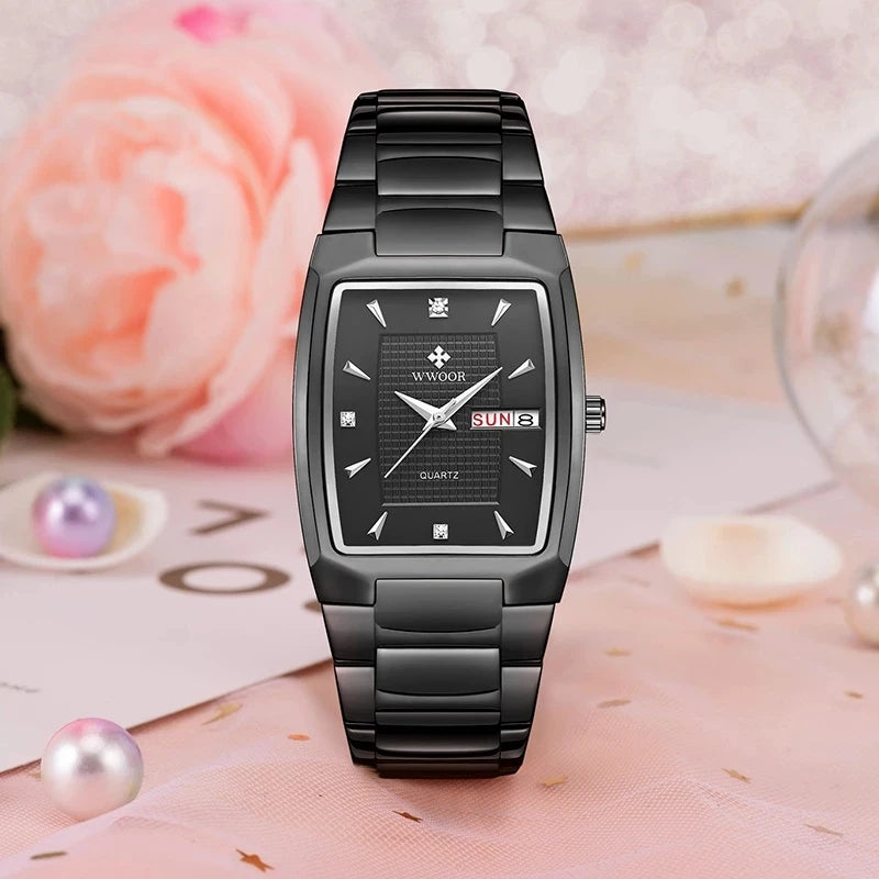 WWOOR Women’ s Bracelet Watches 2022 Fashion Dress Diamond Ladies Wrist Watch Business Full Black Watches For Women Montre Femme