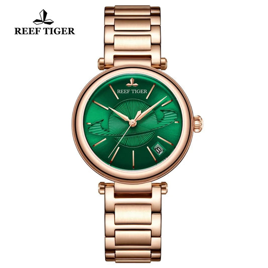 Reef Tiger/RT marca superior reloj de lujo mujer oro rosa verde exquisitos relojes diseñador reloj automático reloj mujer RGA1591