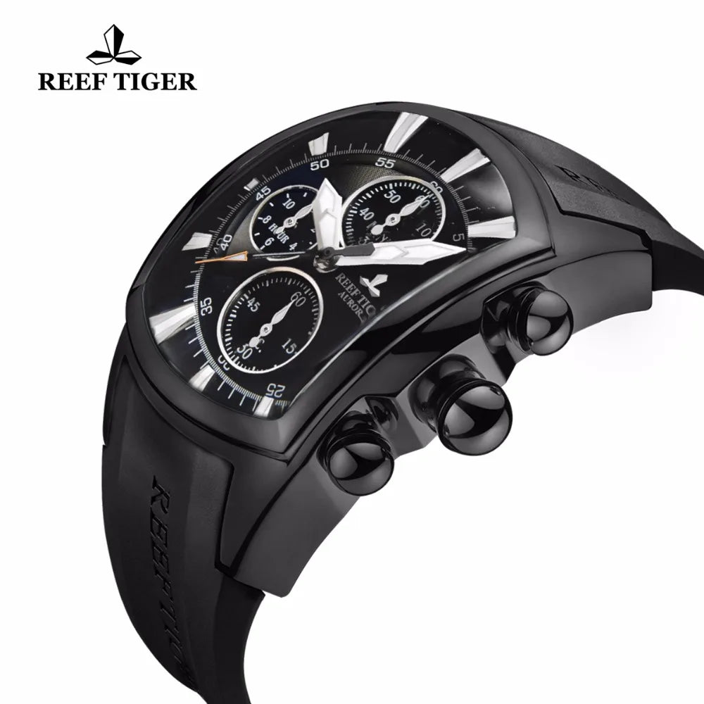 Nueva llegada Reef Tiger/RT reloj grande para hombre impermeable 100 M todos los relojes deportivos negros fecha cronógrafo reloj RGA3069-T