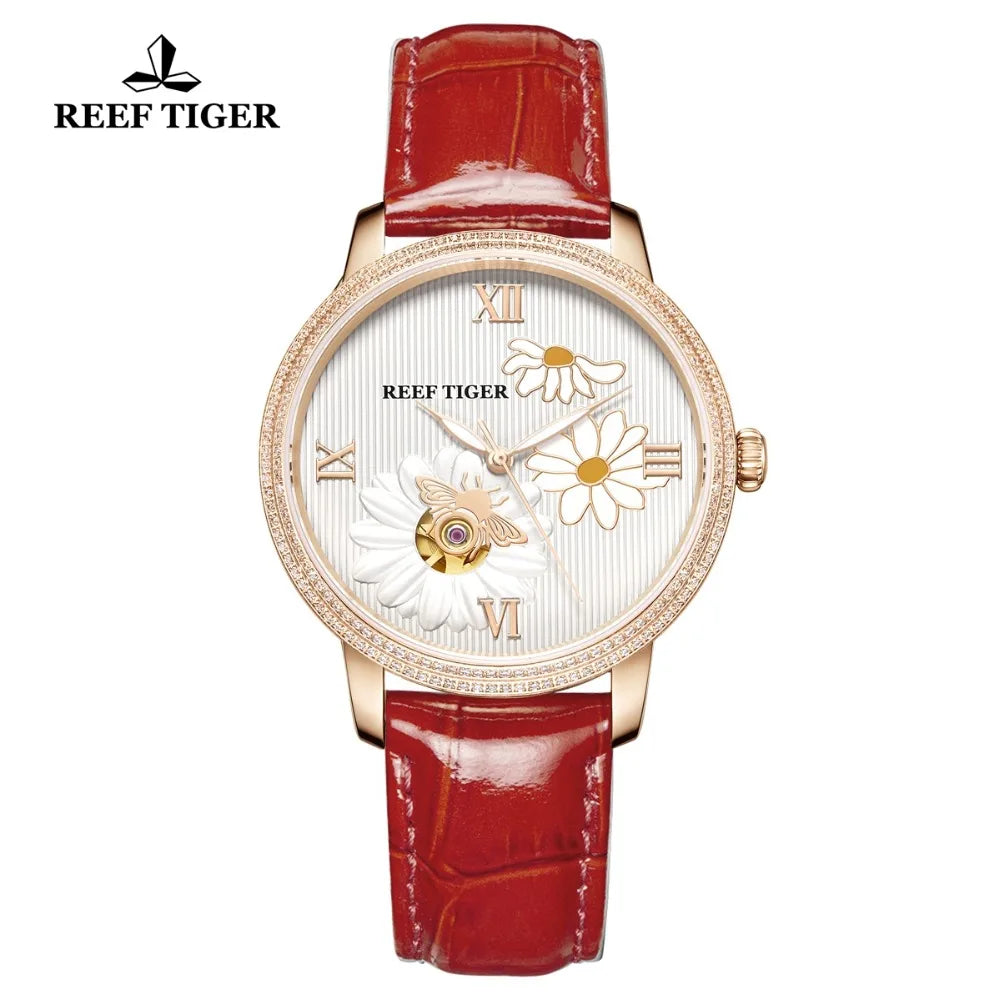 Reef  Tiger/RT Top Brand Luxury Women Watch Rose Gold Automatic Watch Clock Relogio Feminino Fashion Watch Reloje Mujer RGA1585