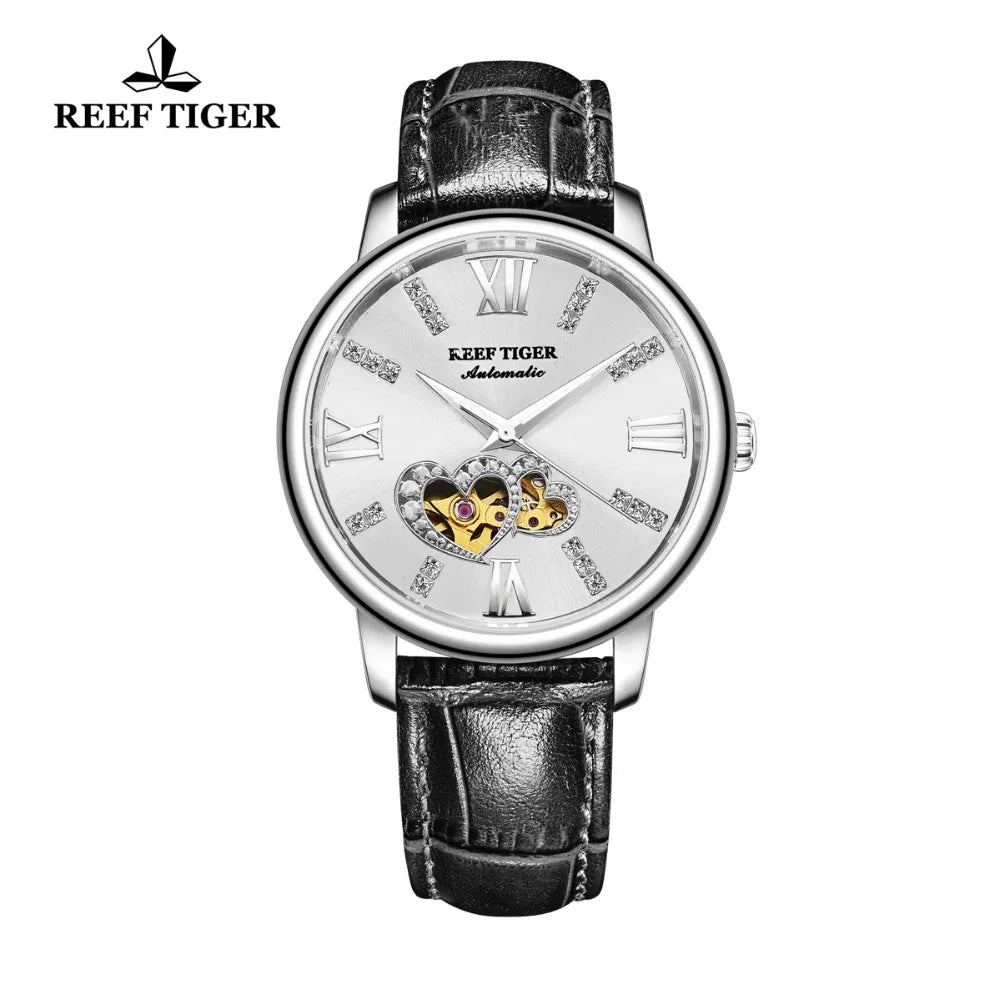 Nuevo reloj Reef Tiger/RT de lujo para mujer, correa de cuero resistente al agua, relojes automáticos con diamantes para mujer, reloj femenino RGA1580