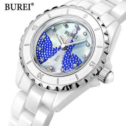 BUREI Brand Ladies Fashion Ceramic Bracelet Watch Women Luxury Waterproof Casual Crystal Quartz Wristwatch Relogio Feminino 2022