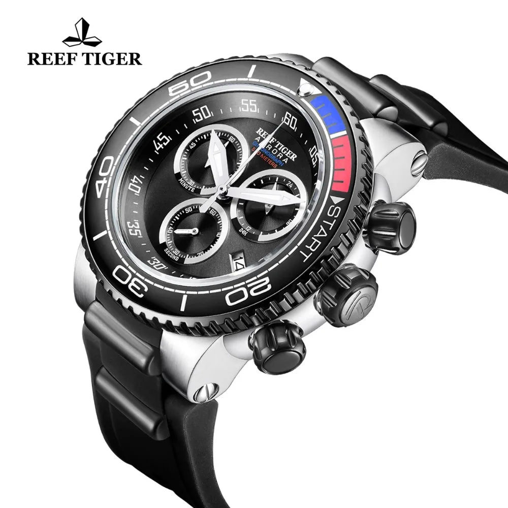 Reef Tiger/RT relojes deportivos de lujo para hombres relojes de cuarzo resistentes al agua correa de goma relojes militares de acero RGA3168