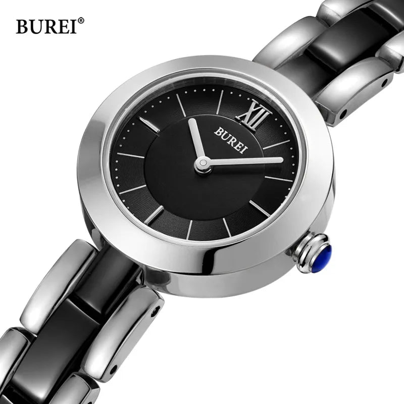 Marca BUREI, relojes de oro rosa y plata a la moda para Mujer, Reloj de pulsera de cuarzo informal con zafiro resistente al agua de lujo, Reloj para Mujer