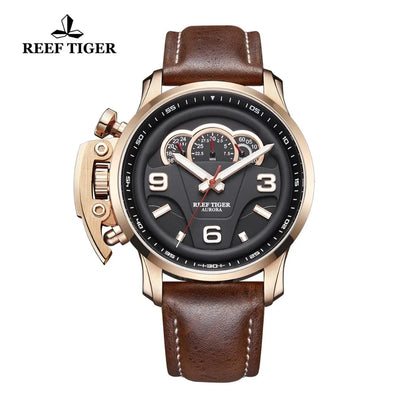 Reef Tiger/RT relojes deportivos de lujo para hombre, relojes analógicos resistentes al agua de oro rosa, reloj cronógrafo luminoso RGA2105