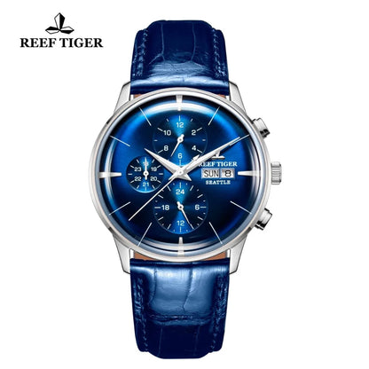 Reef Tiger/RT Top reloj de moda de lujo para hombre todo azul reloj de pulsera mecánico multifunción reloj Masculino RGA1699