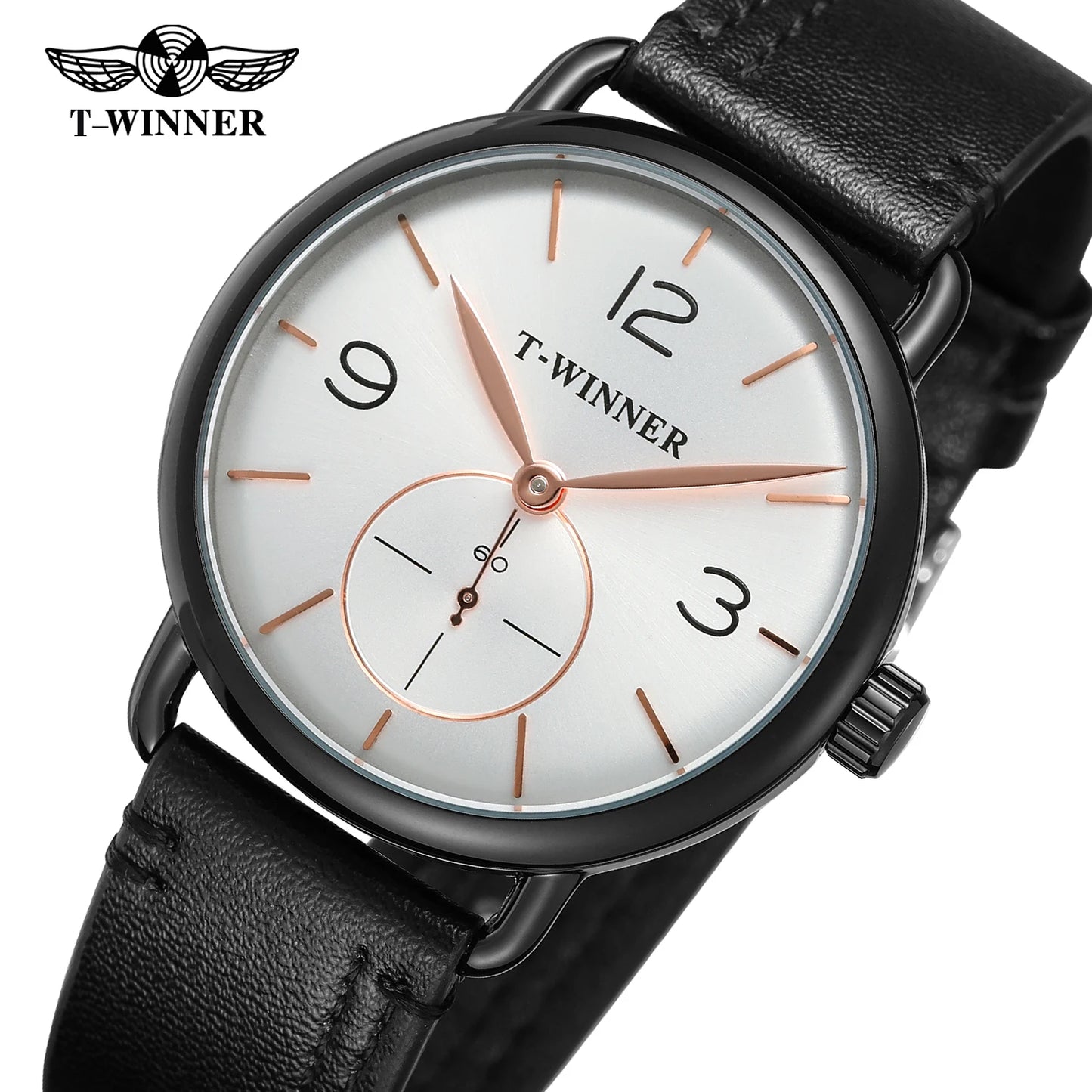 T-winner Top Brand 2019, recién llegado, los mejores relojes para hombres en línea, cuerda a mano mecánica, esfera de moda, correa de cuero, reloj de pulsera informal