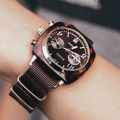 Fashion Guou Brand Square Men's Or Woman's Noctilucent Canvas Waterproof Quartz Gift Watches