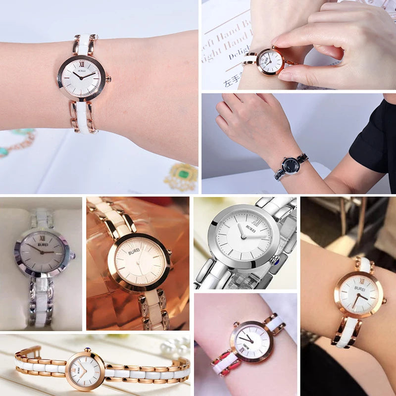 Marca BUREI, relojes de oro rosa y plata a la moda para Mujer, Reloj de pulsera de cuarzo informal con zafiro resistente al agua de lujo, Reloj para Mujer