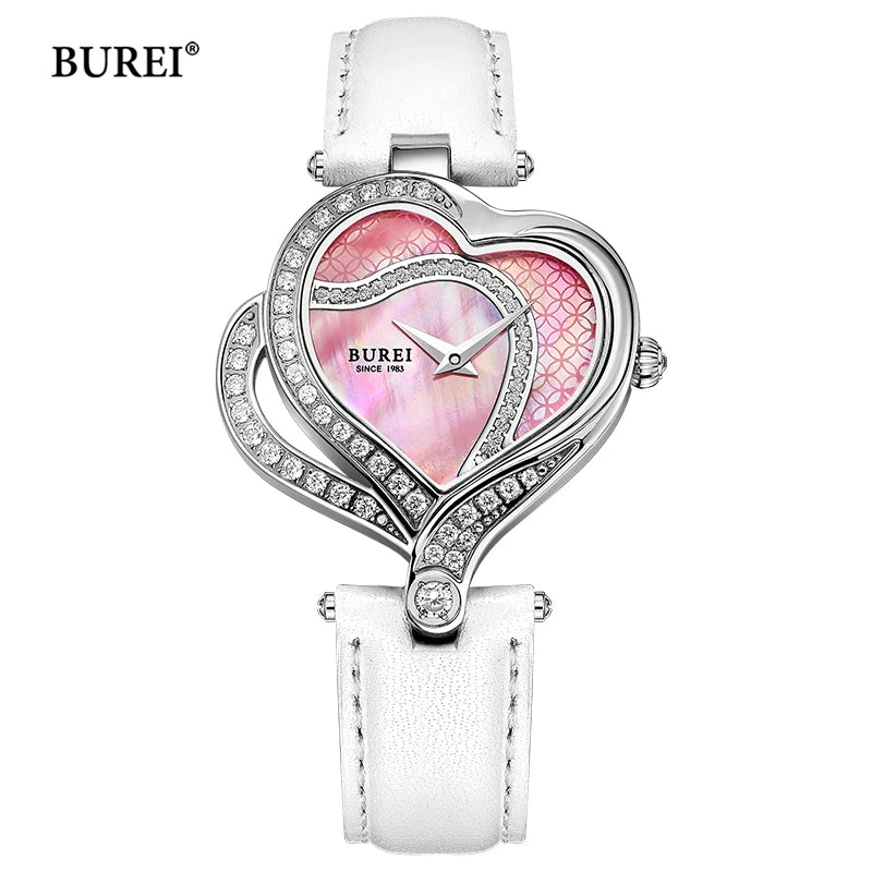 BUREI Brand Ladies Fashion Heart Watch Women Waterproof Luxury Casual Leather Bracelet Quartz Wristwatches Relogio Feminino 2022