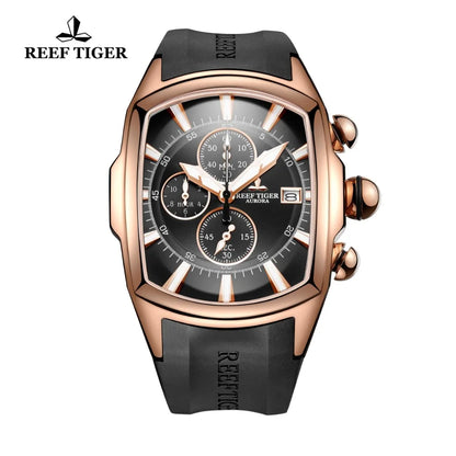 Nueva llegada Reef Tiger/RT reloj grande para hombre impermeable 100 M todos los relojes deportivos negros fecha cronógrafo reloj RGA3069-T