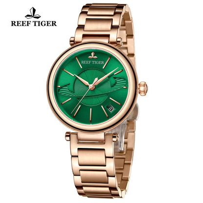 Reef Tiger/RT marca superior reloj de lujo mujer oro rosa verde exquisitos relojes diseñador reloj automático reloj mujer RGA1591