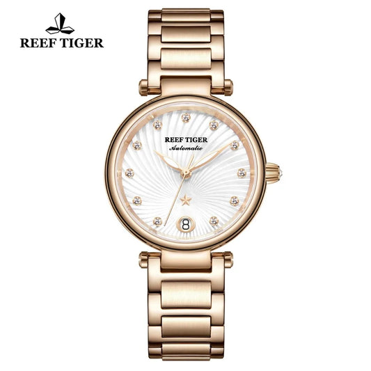 Reef Tiger/RT marca de lujo oro rosa mujer reloj diamante Polaris Dial pulsera automática relojes nuevo reloj mujer RGA1590