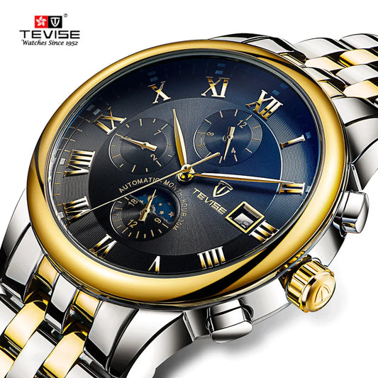 TEVISE Mens Watches Automatic Mechanical Watch Moon Phase Waterproof Luminous Date Automatic Watch Men Boy Wristwatches 2024 New