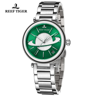 Reef Tiger/RT marca superior reloj de lujo mujer oro rosa verde exquisitos relojes diseñador reloj automático reloj mujer RGA1591