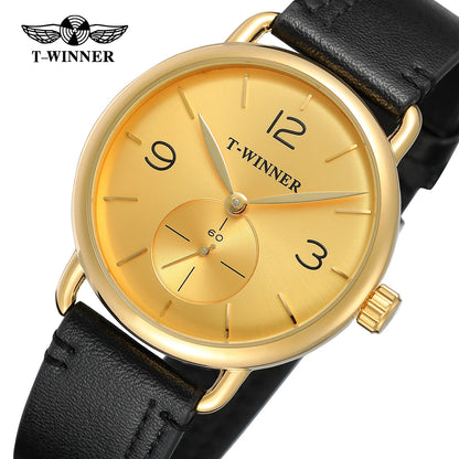 T-winner Top Brand 2019, recién llegado, los mejores relojes para hombres en línea, cuerda a mano mecánica, esfera de moda, correa de cuero, reloj de pulsera informal