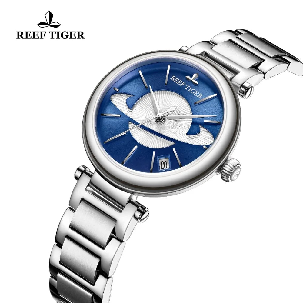 Reef Tiger/RT reloj azul de oro rosa de lujo para mujer, reloj creativo de lujo, reloj impermeable para mujer, reloj femenino RGA1591