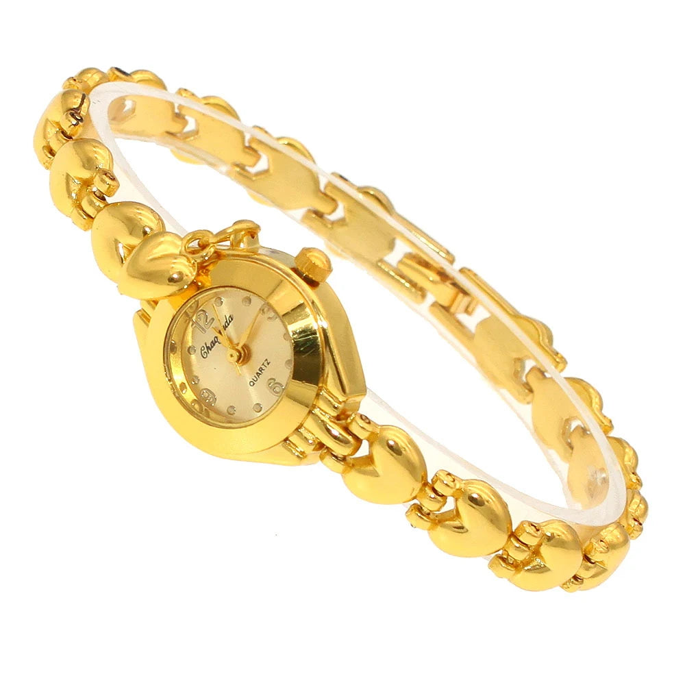 Relojes de pulsera bonitos de lujo para mujer, reloj de pulsera de vestir a la moda para mujer, reloj deportivo de cuarzo dorado, envío directo