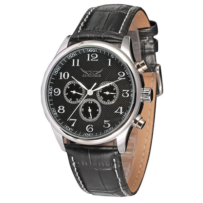 Fashion Jaragar Top Brand Automatic Mechanical Self-wind Sport Thin Case Calendar 24 Hour Week Dial Real Leather Men Wrist Watch