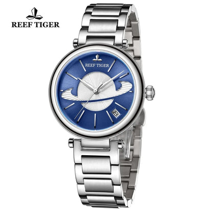 Reef Tiger/RT reloj azul de oro rosa de lujo para mujer, reloj creativo de lujo, reloj impermeable para mujer, reloj femenino RGA1591