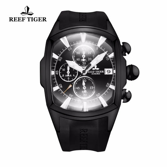 Nueva llegada Reef Tiger/RT reloj grande para hombre impermeable 100 M todos los relojes deportivos negros fecha cronógrafo reloj RGA3069-T