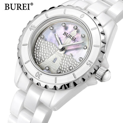 BUREI Brand Ladies Fashion Ceramic Bracelet Watch Women Luxury Waterproof Casual Crystal Quartz Wristwatch Relogio Feminino 2022