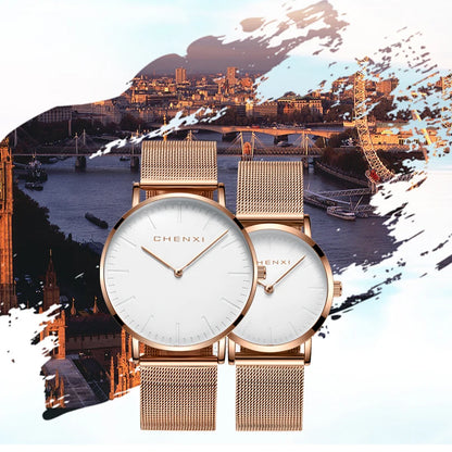 CHENXI Fashion Rose gold Lover Watches Men Waterproof Ultra thin Quartz Watch Top Luxury Brand Woman Elegant Dress Ladies Watch