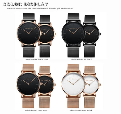 CHENXI, relojes para amantes del oro rosa a la moda, reloj de cuarzo ultrafino resistente al agua para hombre, reloj elegante de marca de lujo para mujer, reloj para mujer