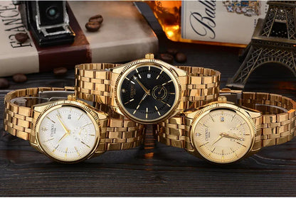 Marca CHENXI, relojes de cuarzo dorados con calendario, reloj de pulsera de lujo para hombre, reloj dorado con diamantes de imitación, reloj Masculino