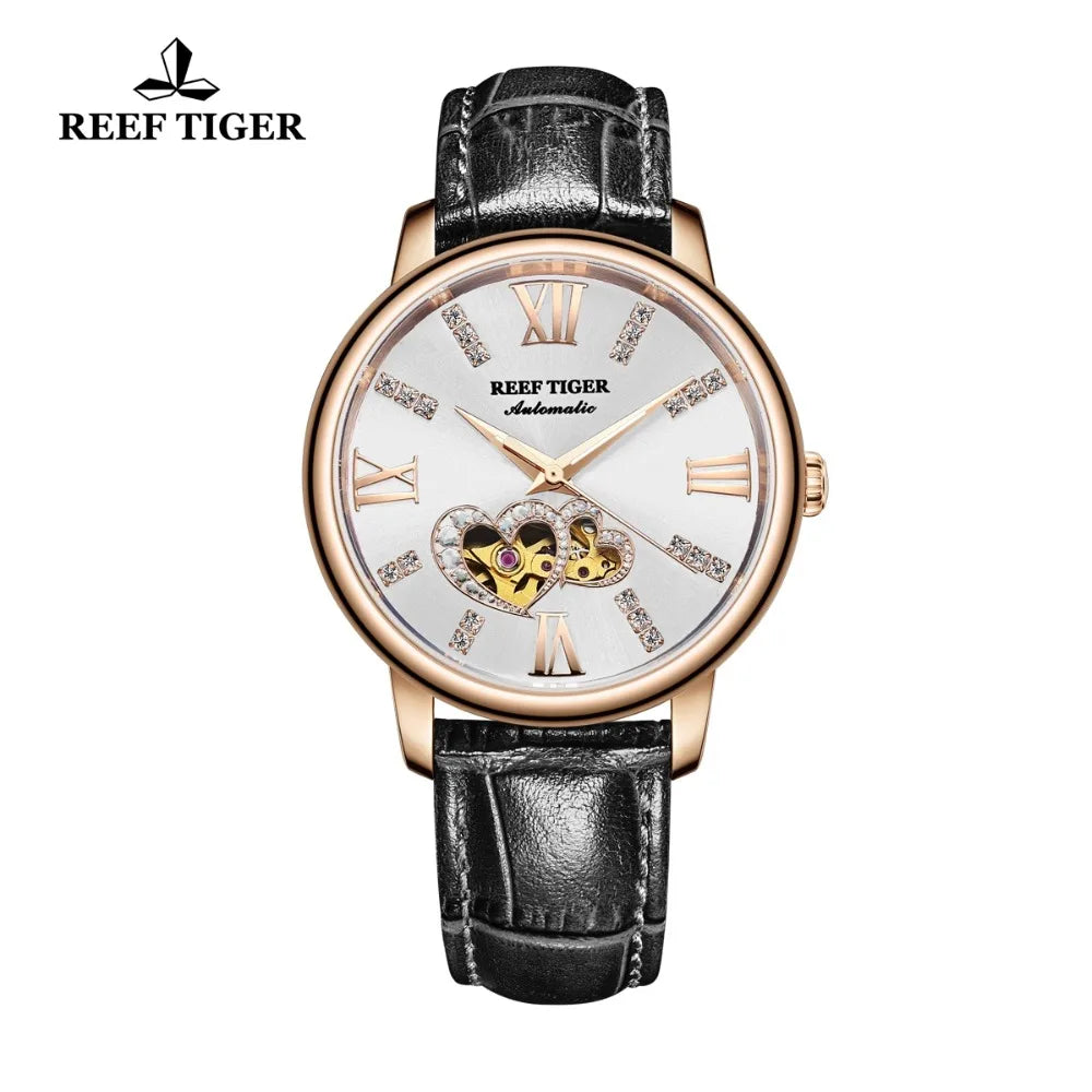 Nuevo reloj Reef Tiger/RT de lujo para mujer, correa de cuero resistente al agua, relojes automáticos con diamantes para mujer, reloj femenino RGA1580