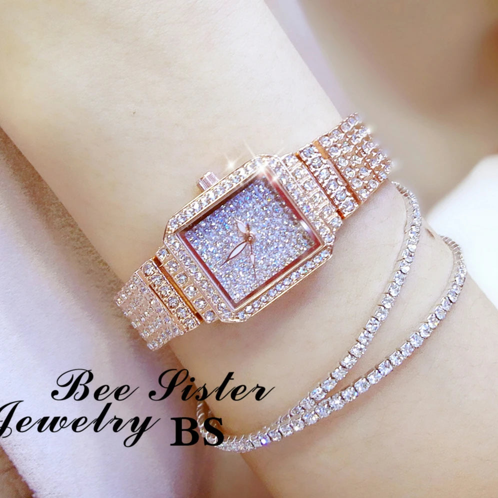 ¡Novedad de 2019! Reloj de cristal para mujer, relojes con diamantes de imitación para mujer, reloj de vestir con piedras de diamante, reloj de pulsera de acero inoxidable