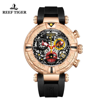 Reef Tiger/RT marca superior relojes deportivos para hombre relojes esqueleto dorado rosa con cronógrafo reloj hombre masculino RGA3059-S