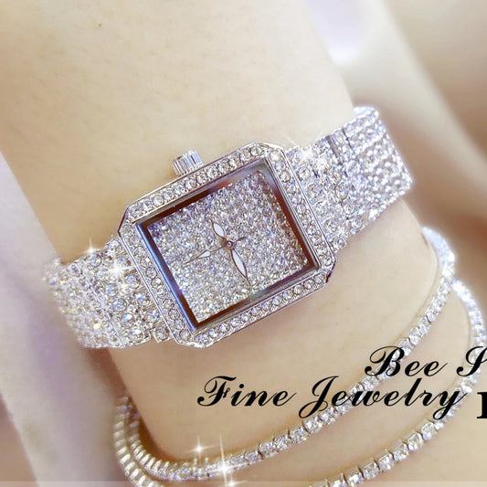 ¡Novedad de 2019! Reloj de cristal para mujer, relojes con diamantes de imitación para mujer, reloj de vestir con piedras de diamante, reloj de pulsera de acero inoxidable