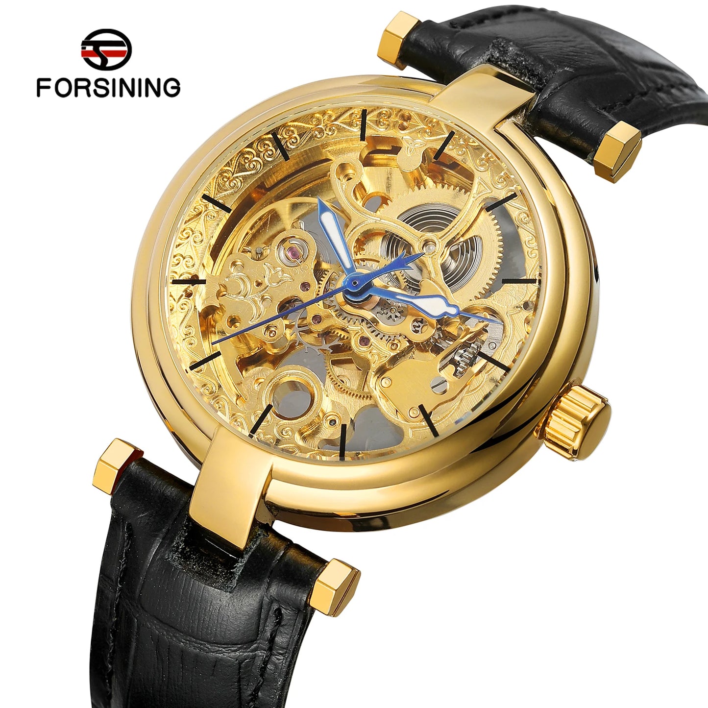 Reloj de pulsera Forsining Retro para hombre, transparente, automático, diseño único, esqueleto calado, reloj mecánico de cuero, Relojes para Hombres