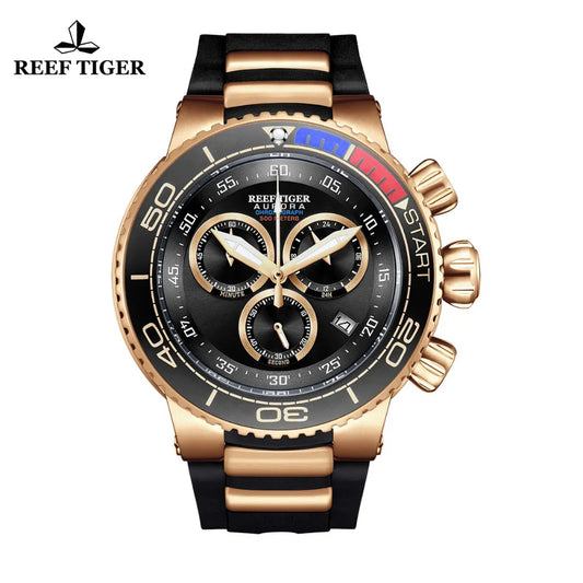 Reef Tiger/RT relojes deportivos de lujo para hombre, correa de goma, relojes grandes de oro rosa, relojes analógicos resistentes al agua, reloj Masculino RGA3168