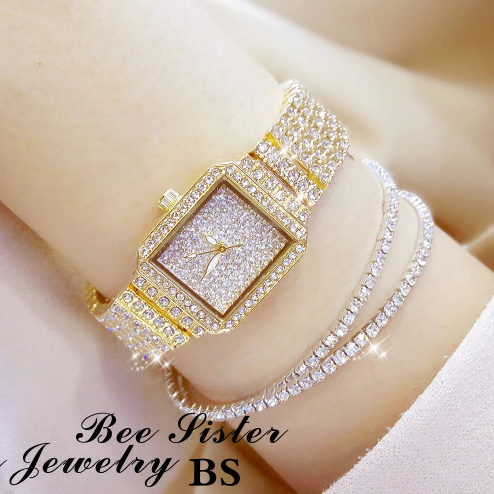 ¡Novedad de 2019! Reloj de cristal para mujer, relojes con diamantes de imitación para mujer, reloj de vestir con piedras de diamante, reloj de pulsera de acero inoxidable