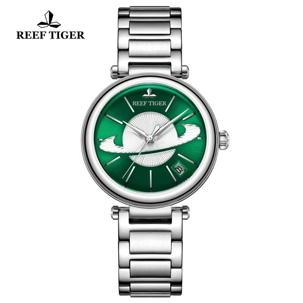 Reef Tiger/RT marca superior reloj de lujo mujer oro rosa verde exquisitos relojes diseñador reloj automático reloj mujer RGA1591