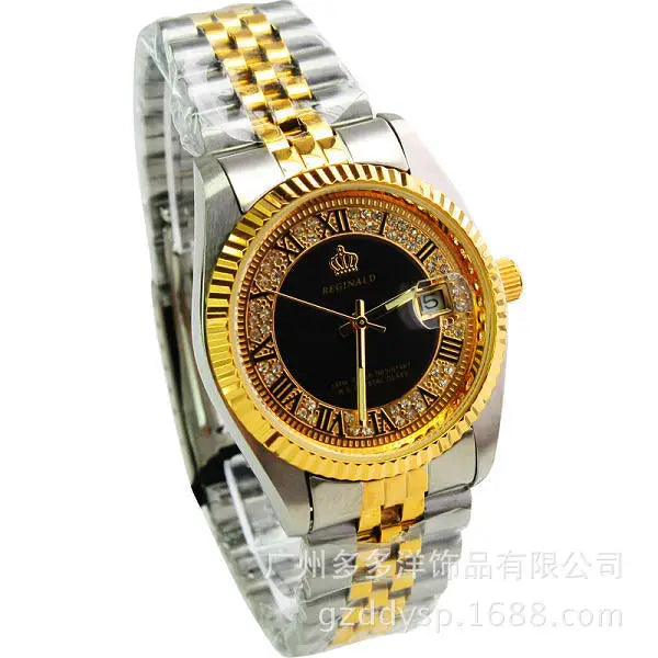 2016 Reloj de pulsera de lujo de la marca HK REGINALD Reloj de cuarzo azul dorado Vestido de fiesta 50 m Resistente al agua Hombre Mujer Amantes Relojes de pulsera