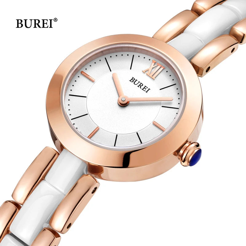 Marca BUREI, relojes de oro rosa y plata a la moda para Mujer, Reloj de pulsera de cuarzo informal con zafiro resistente al agua de lujo, Reloj para Mujer