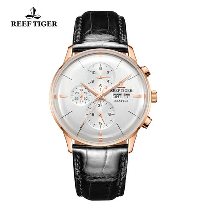 Reef Tiger/RT Reloj automático de lujo de marca superior Reloj para Hombre correa de cuero multifunción relojes de moda de oro rosa RGA1699