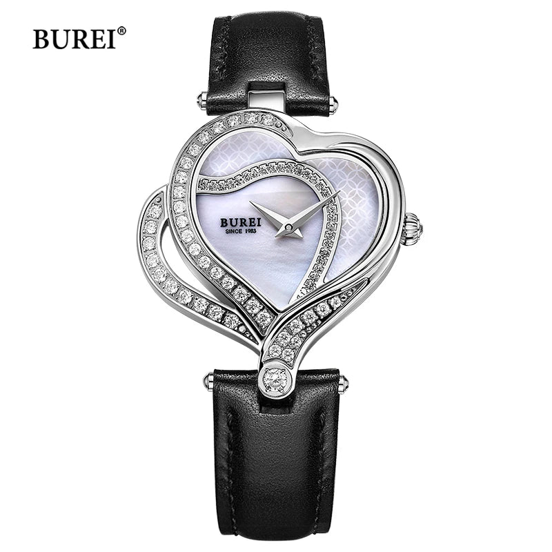 BUREI Brand Ladies Fashion Heart Watch Women Waterproof Luxury Casual Leather Bracelet Quartz Wristwatches Relogio Feminino 2022